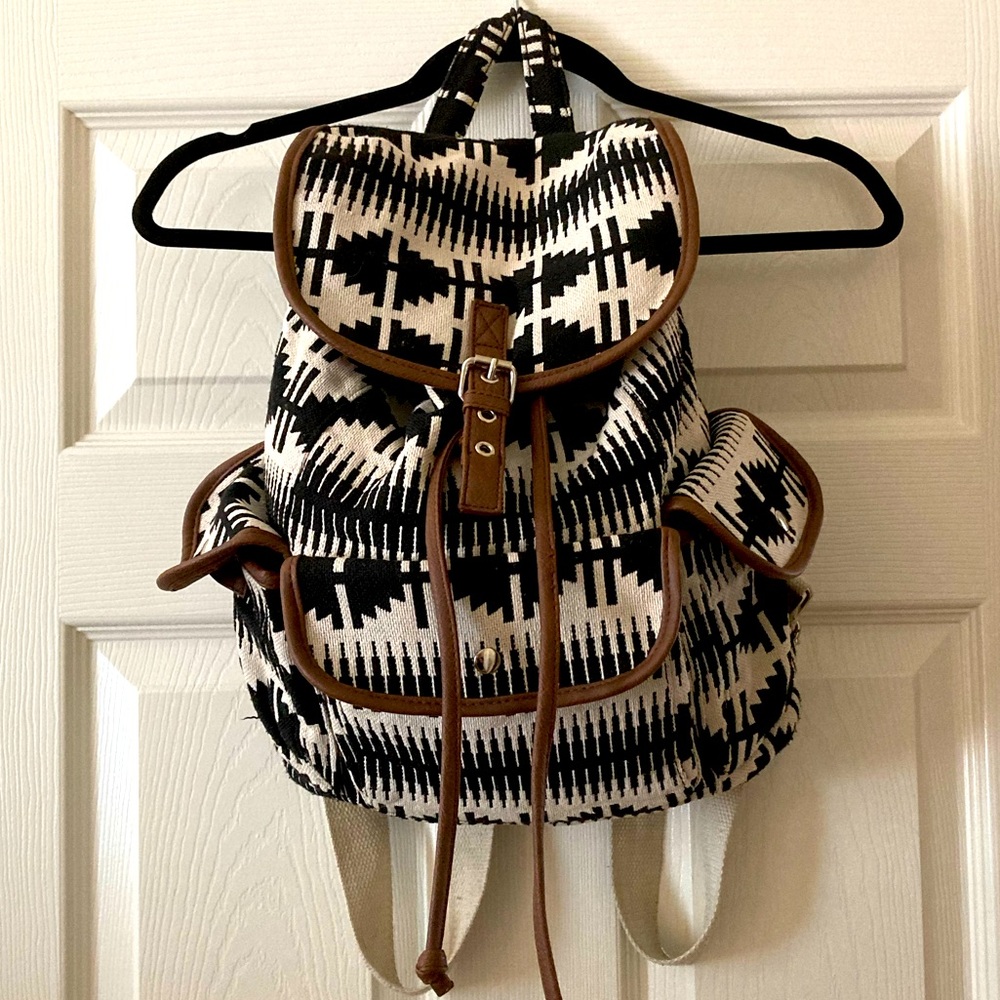 Indian Print Backpack with Vegan Leather Trim